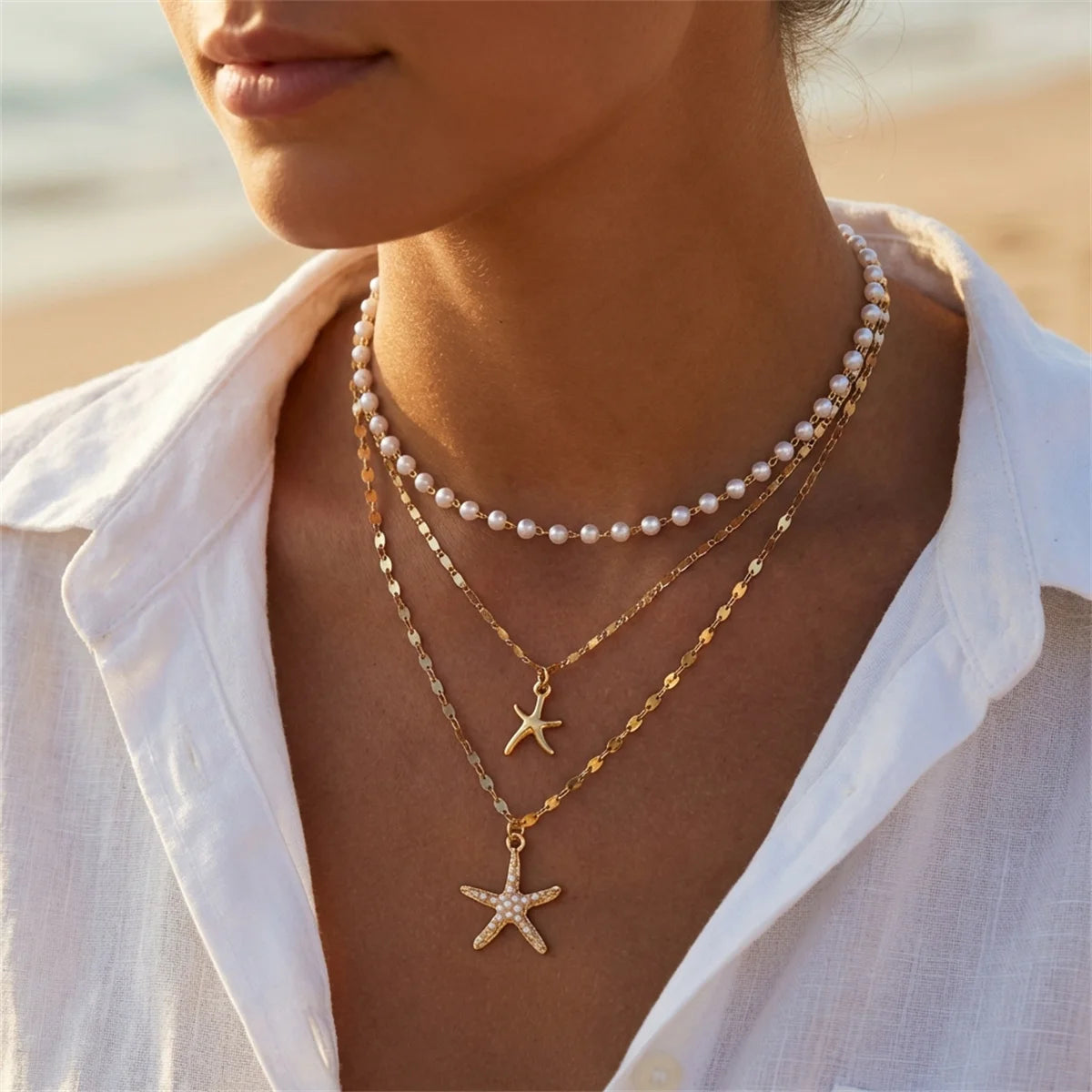 Collier Triple Rang Coquillage - SEYCHELLES